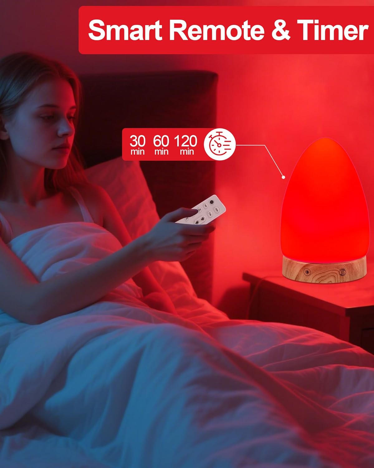Red Light Night Lamp for Sleep with 670Nm Wavelength Multi-Color and Brightness Options Remote Control USB Charging Elegant Design