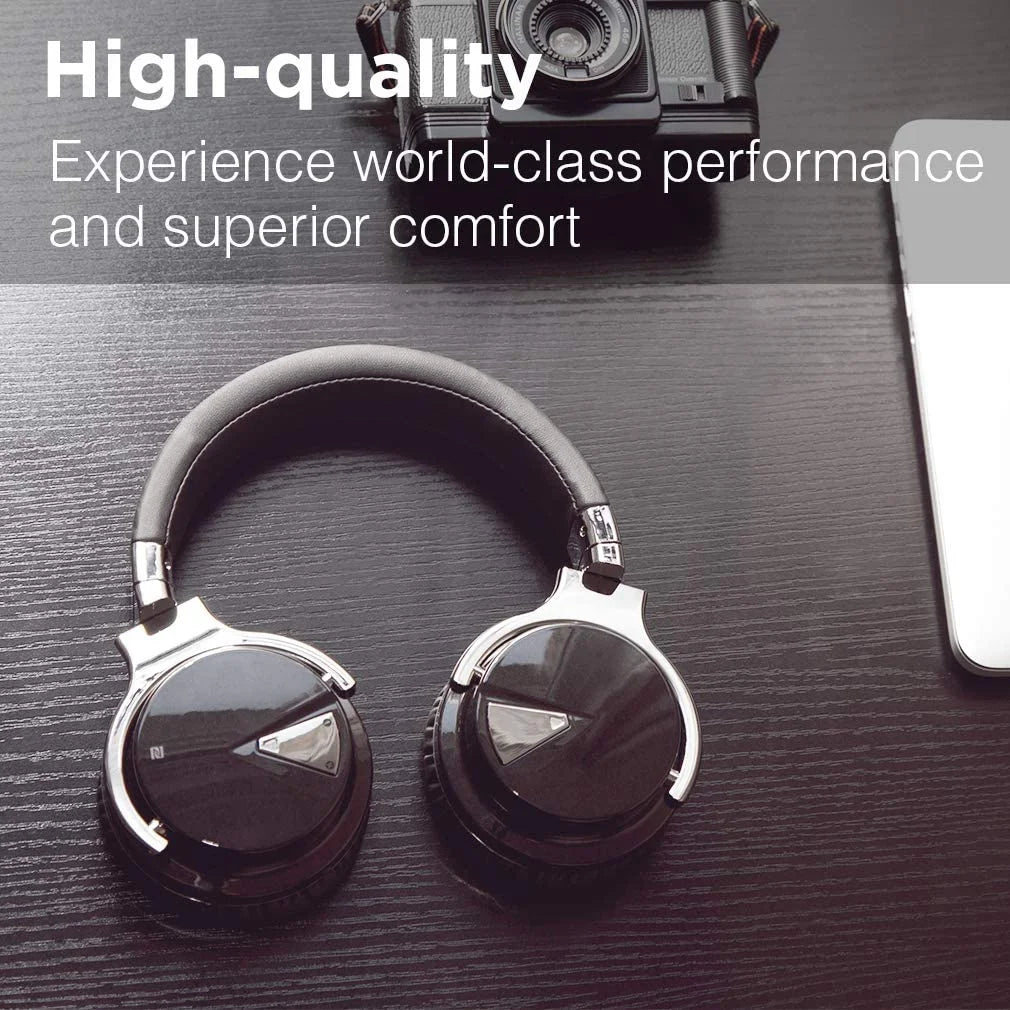 Headphones Bluetooth Headphones Active Noise cancelling with Mic Deep Bass Wireless Headphones over Ear(Black)