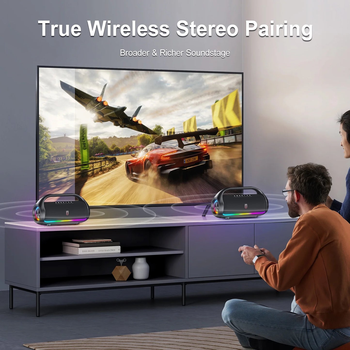 Portable Bluetooth Speaker with DJ Lights, Deep Subwoofer, Wireless Waterproof Outdoor Speaker for Pool Beach Party, D20