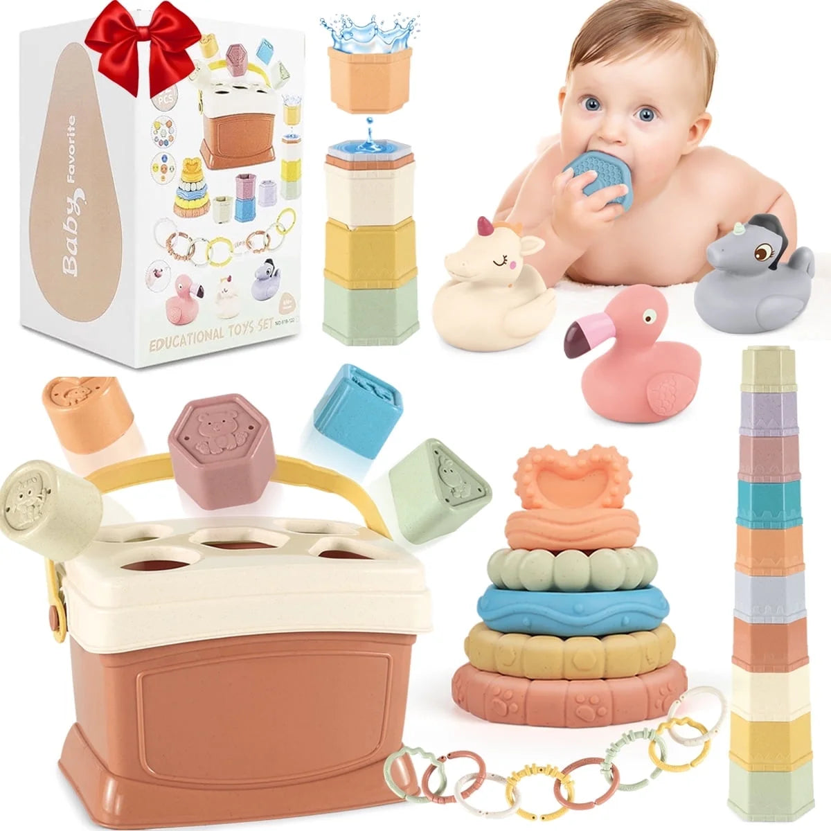 🧩 5-in-1 Montessori Baby Toy Set – Fun, Learning & Development in One!