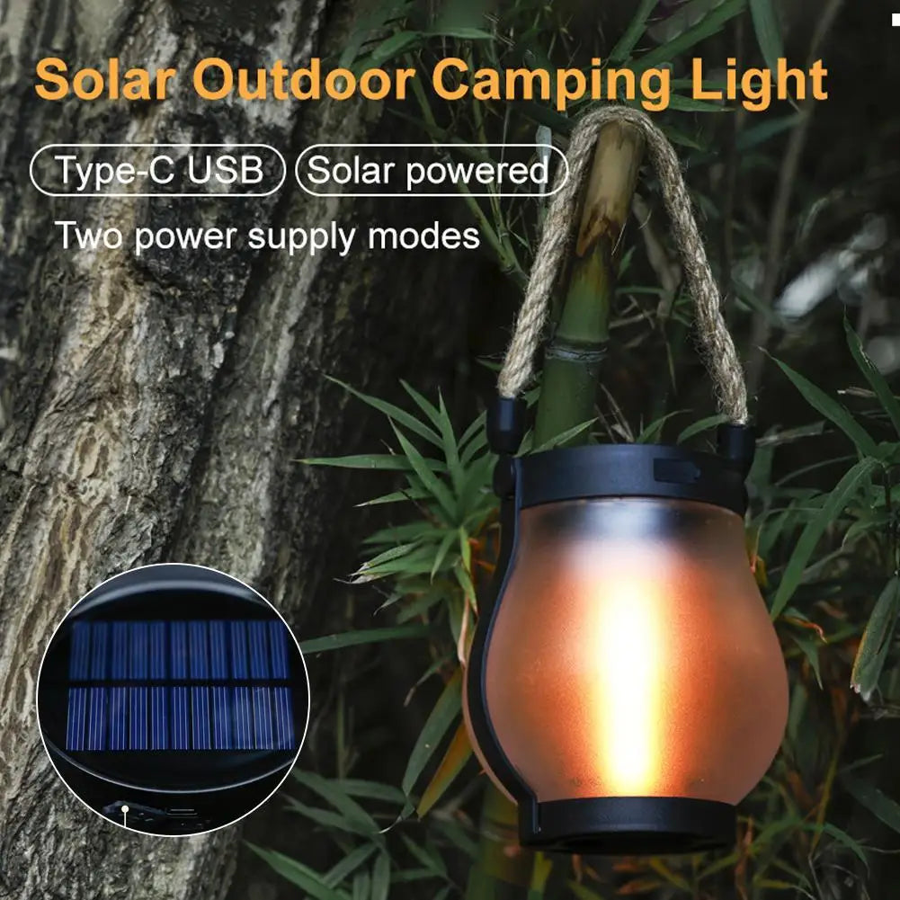 Solar Flame Lantern with Hemp Rope