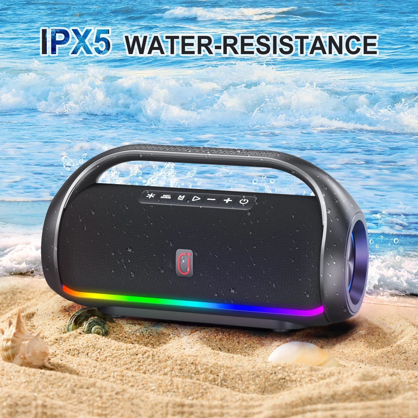 Portable Bluetooth Speaker with DJ Lights, Deep Subwoofer, Wireless Waterproof Outdoor Speaker for Pool Beach Party, D20