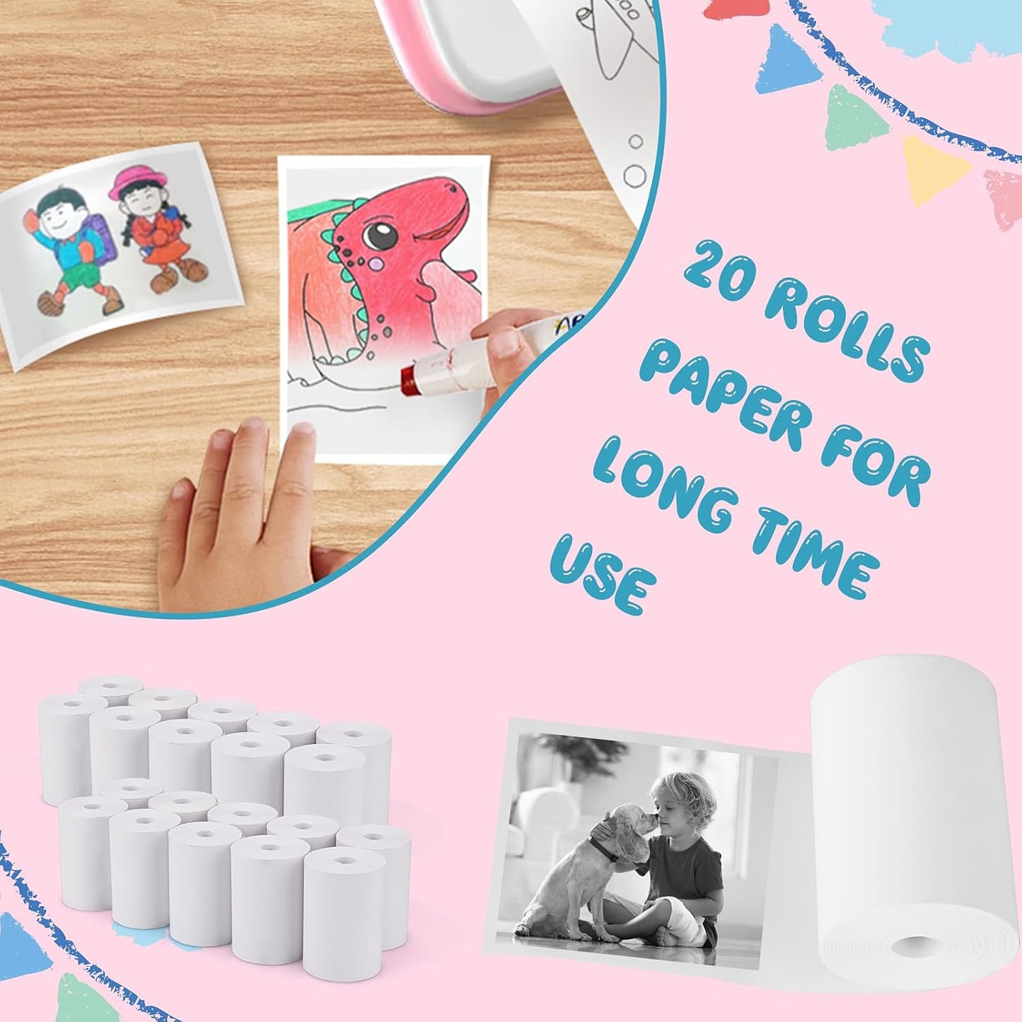 20 Rolls Print Paper for Children Instant Camera Refill Print Pape Kids Digital