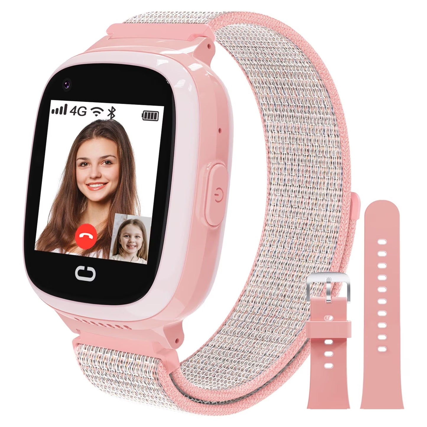 Pink Smartwatch for Kids with GPS 4G HD Touchscreen Watch with Phone GPS Tracker Real-Time Location SOS Video Call Voice Chat Camera for Boys Girls Gift Pink
