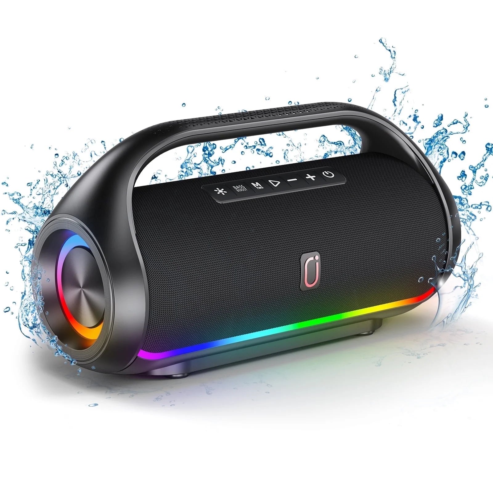 Portable Bluetooth Speaker with DJ Lights, Deep Subwoofer, Wireless Waterproof Outdoor Speaker for Pool Beach Party, D20