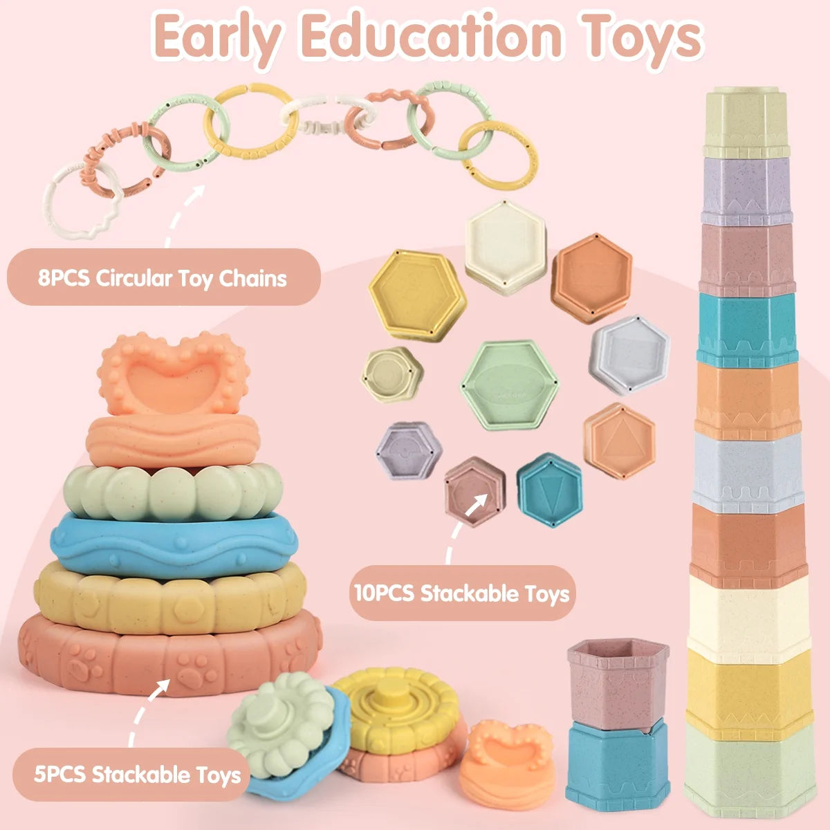🧩 5-in-1 Montessori Baby Toy Set – Fun, Learning & Development in One!