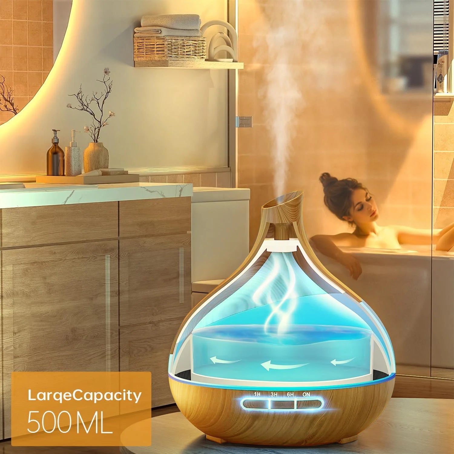 Brown Wood Essential Oil Diffuser with Remote Control 550ml