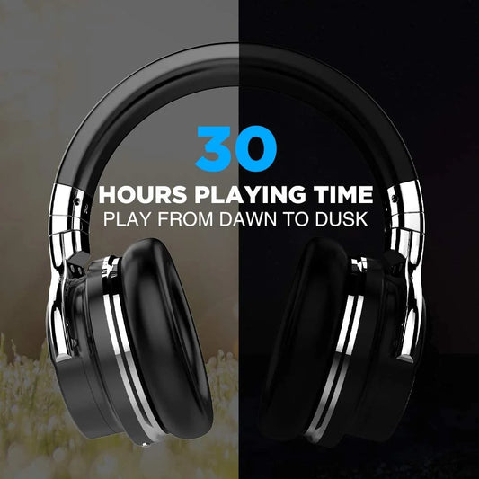  Headphones Bluetooth Headphones Active Noise cancelling with Mic Deep Bass Wireless Headphones over Ear(Black)