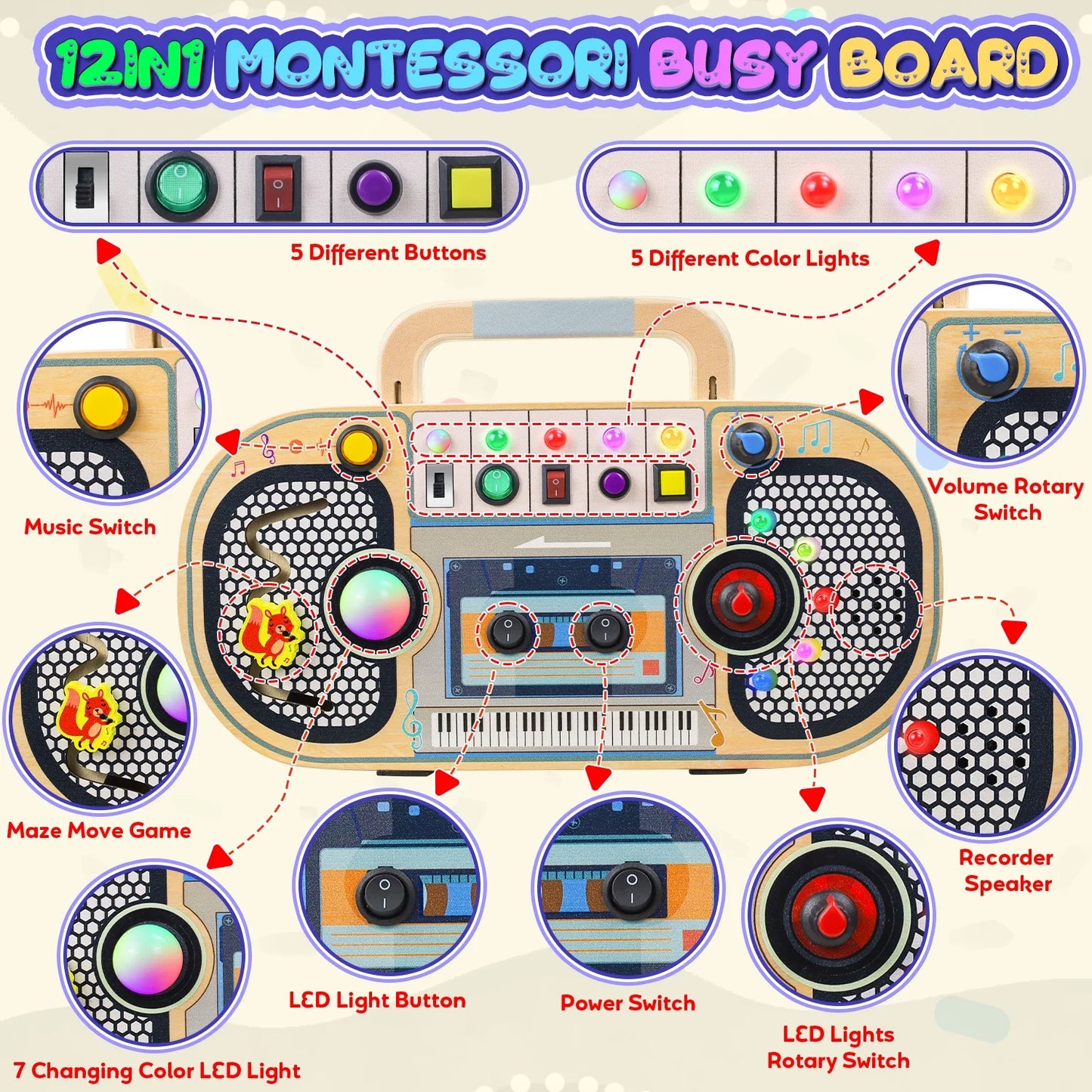 Montessori Wooden Busy Board 
