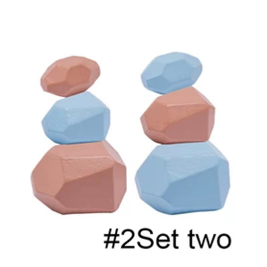 Children Wooden Block Stacking Toy Colored Stones Montessori Toy Baby Pre-School Educational Game Infait Stacking Block Toy Gift