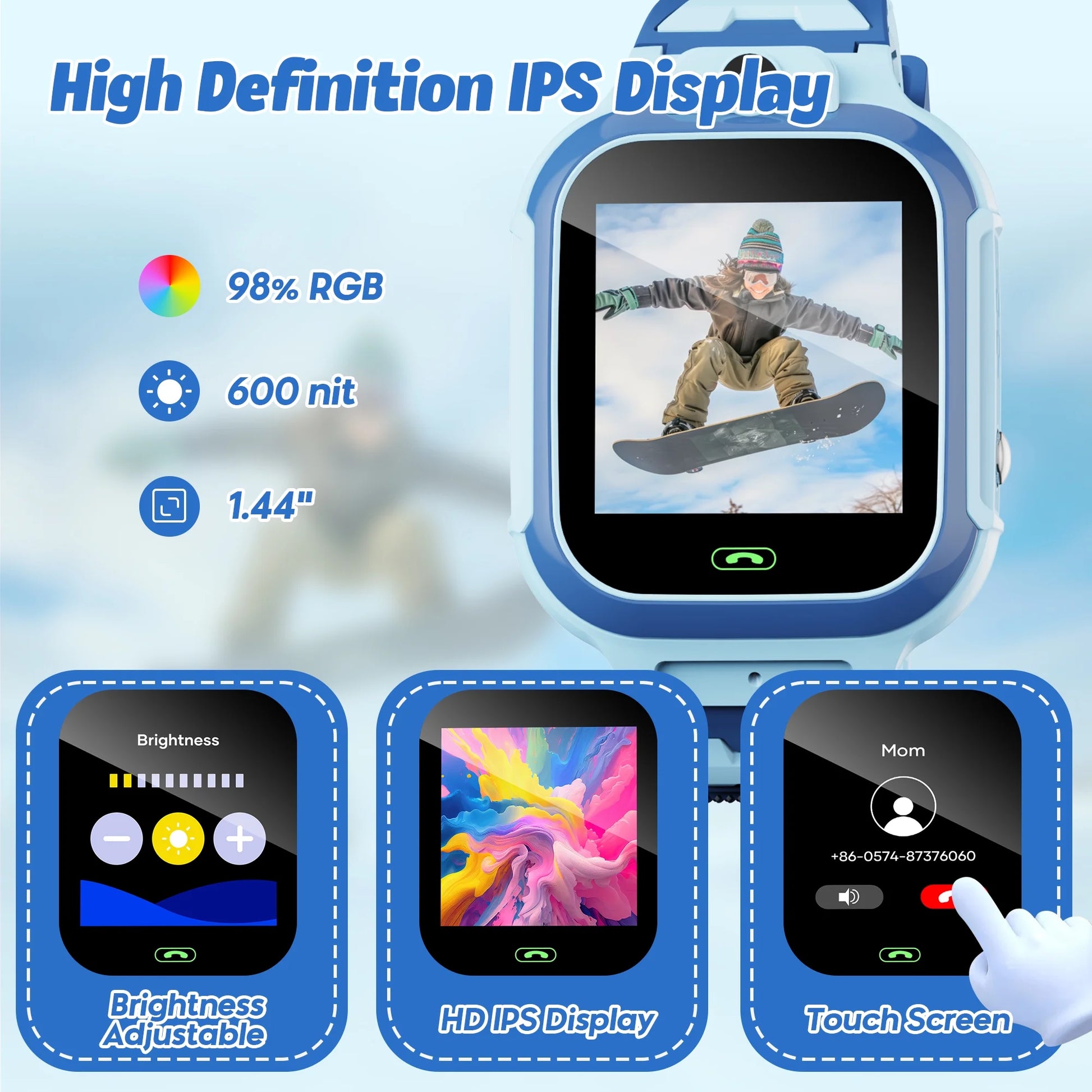 GPS Smartwatch, 4G Kids  with Real-Time Location SOS 2 Way Video Call Voice Chat HD Touch Screen Camera, Wrist Watch for Boys and Girls Age from 3-12, Best Birthday Holiday Gift (Blue)