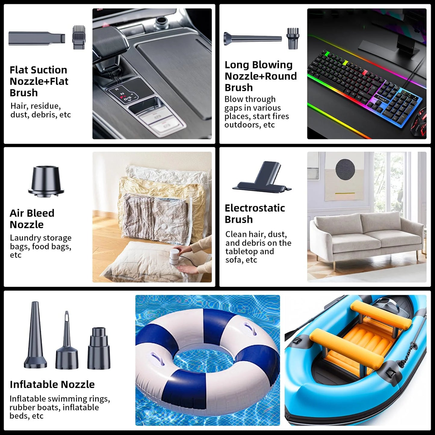 Portable High Power Car Vacuum Cleaner, 22000PA 4 in 1 Compressed Air Duster & Air Blower & Pump Hand Held Vacuum Cordless with Brushless Motor for Cars Home Office