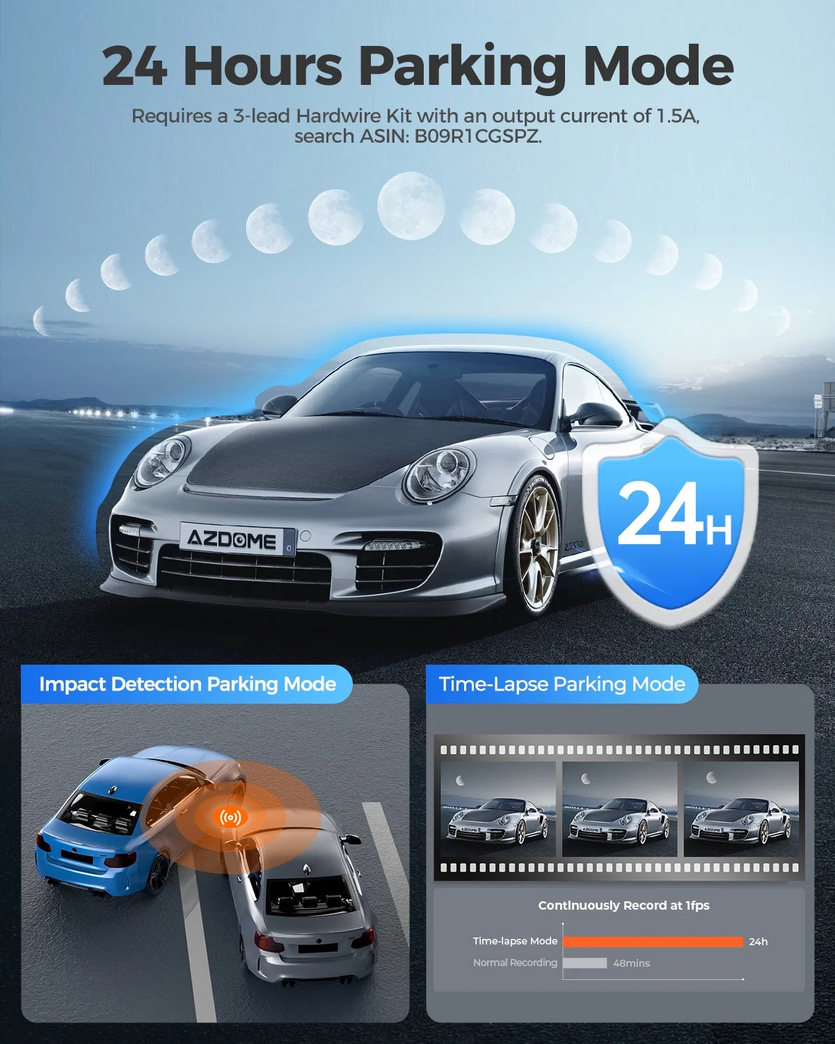 4K +1080P Dash Cam Front and Rear for cars, With Built-In Wifi G-Sensor, ADAS, App Control, 24H Parking Mode, Waterproof Backup Camera, 64GB Card Included