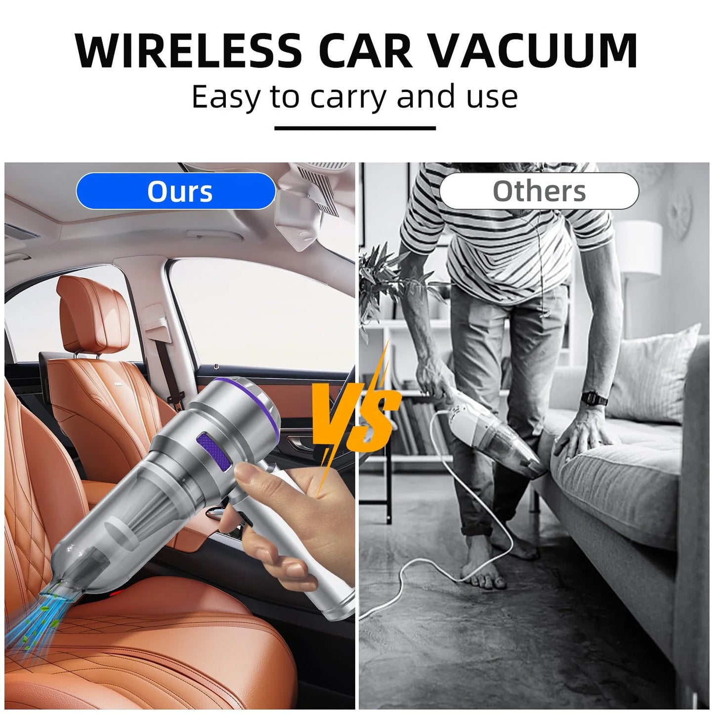 Portable High Power Car Vacuum Cleaner, 22000PA 4 in 1 Compressed Air Duster & Air Blower & Pump Hand Held Vacuum Cordless with Brushless Motor for Cars Home Office