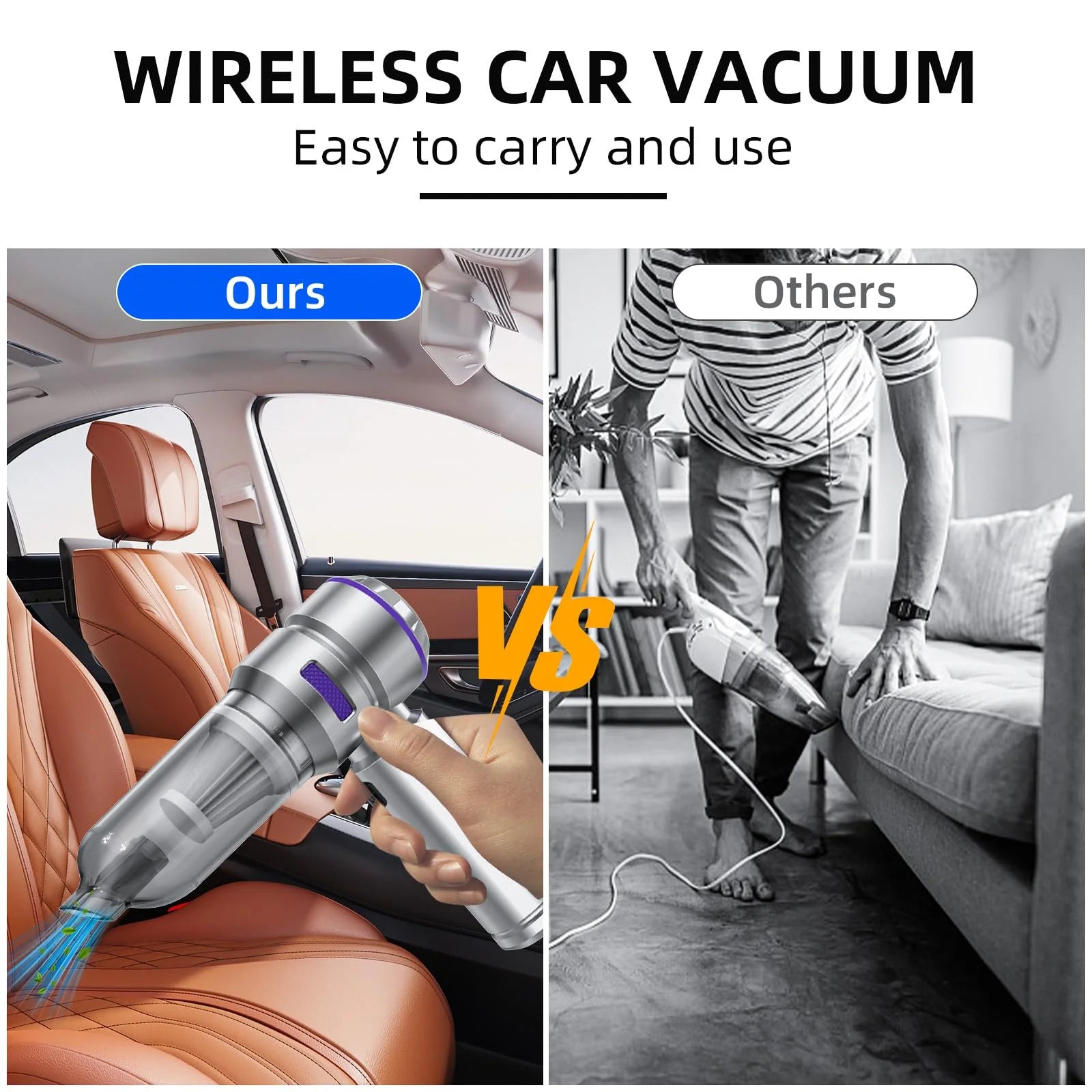 Portable High Power Car Vacuum Cleaner, 22000PA 4 in 1 Compressed Air Duster & Air Blower & Pump Hand Held Vacuum Cordless with Brushless Motor for Cars Home Office