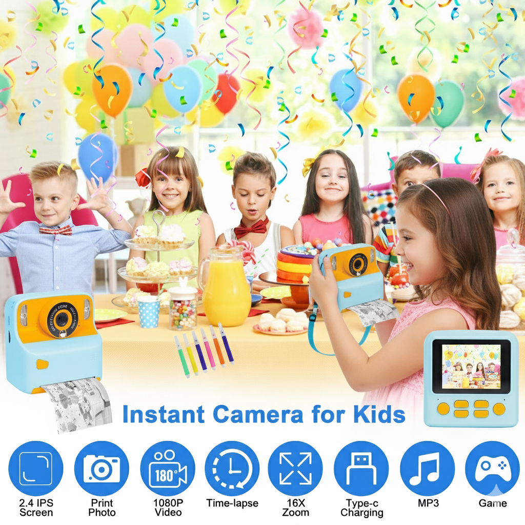 🎁 Kids Instant Print Camera – HD Video 