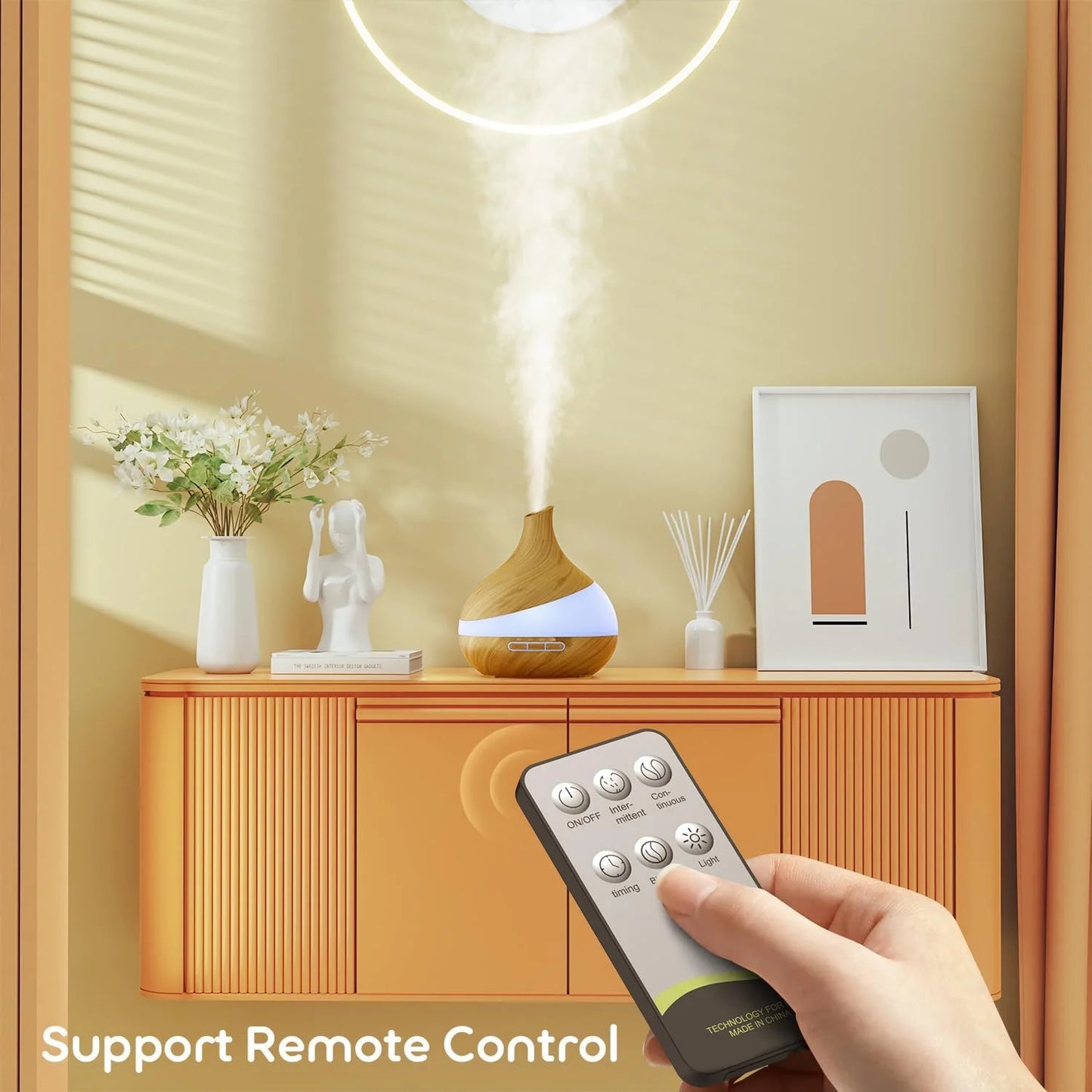 Brown Wood Essential Oil Diffuser with Remote Control 550ml