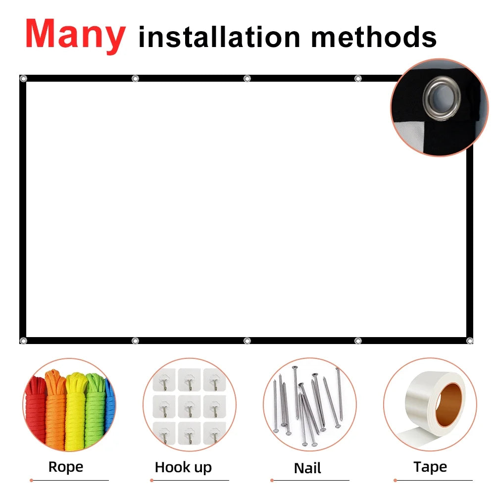 Portable Projector Screen 100 Inch 16:9 Outdoor/Indoor Wrinkle-Free 4K HD Wall-Mounted Backyard Movie Night Camping Office Presentation