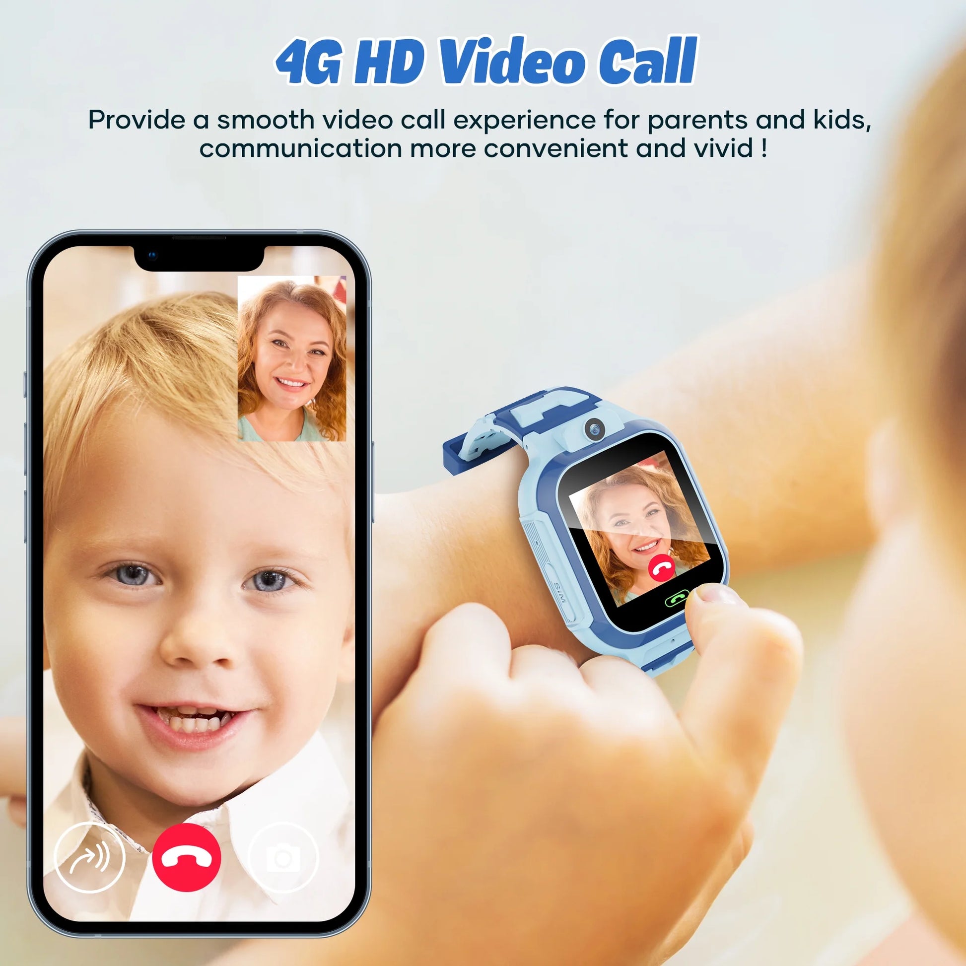 GPS Smartwatch, 4G Kids  with Real-Time Location SOS 2 Way Video Call Voice Chat HD Touch Screen Camera, Wrist Watch for Boys and Girls Age from 3-12, Best Birthday Holiday Gift (Blue)